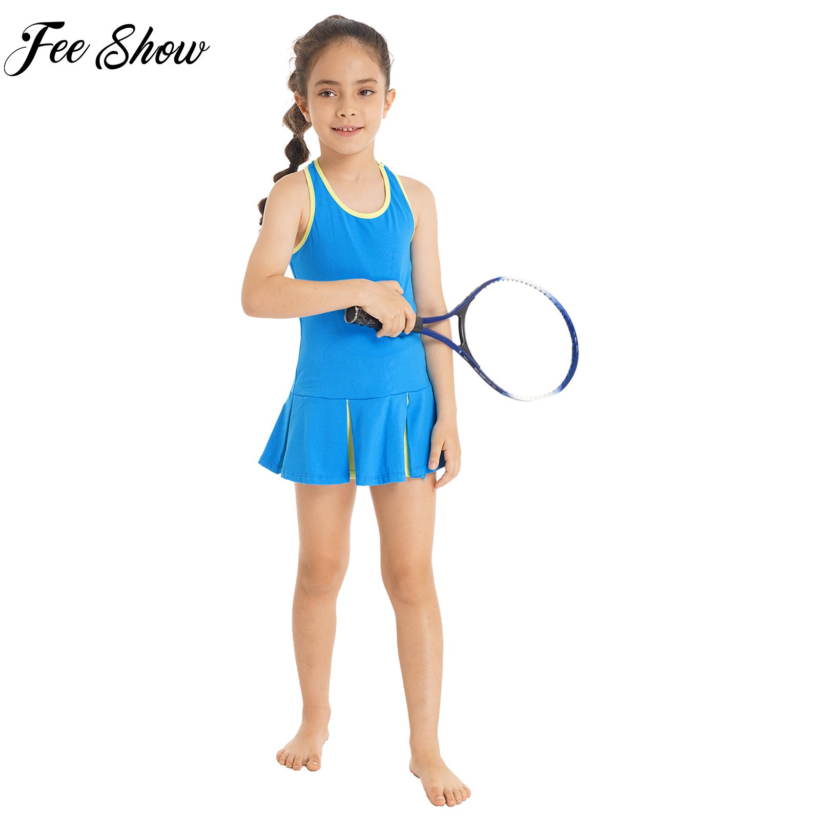 Badminton Rules - 2 ชิ้นเทนนิสแบดมินตันชุดกีฬาชุดกีฬาเด็กผู้หญิงแขนกุดเปิดด้านหลังชุดกีฬาสั้นชุดสําหรับออกกําลังกายวิ่ง