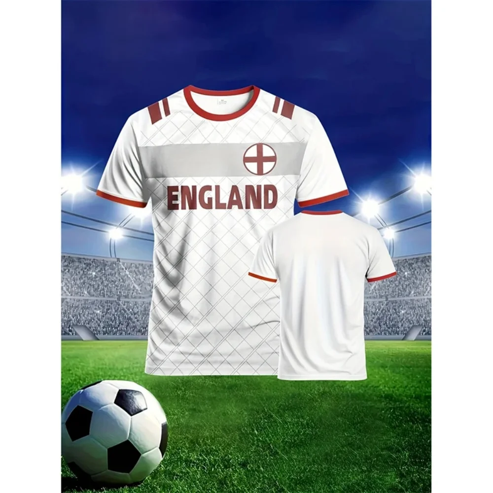 Badminton England - เสื้อยืดฟุตบอลลายธงชาติอังกฤษสำหรับฤดูร้อน พิมพ์ลายกราฟิก 3 มิติ เสื้อยืดแขนสั้นลำลองสำหรับเล่นกีฬา เสื้อยืดแฟชั่นกลางแจ้งสำหรับเด็ก