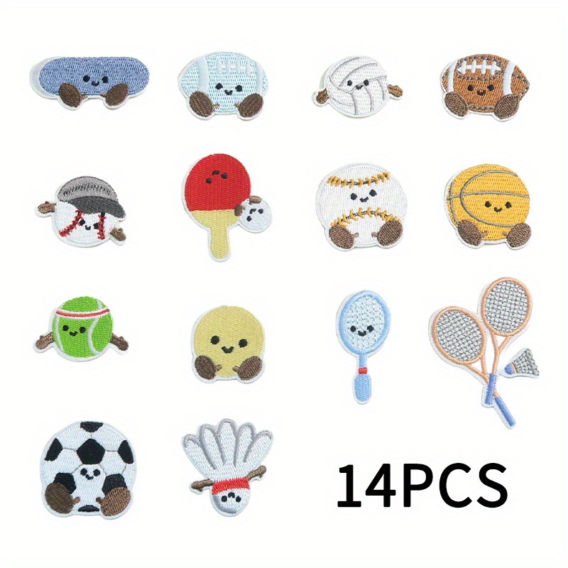 Badminton Icon - แพทช์ปักลายกีฬา 14 ชิ้น สำหรับติดเสื้อผ้าเด็ก ลายไม้แบดมินตัน วอลเลย์บอล