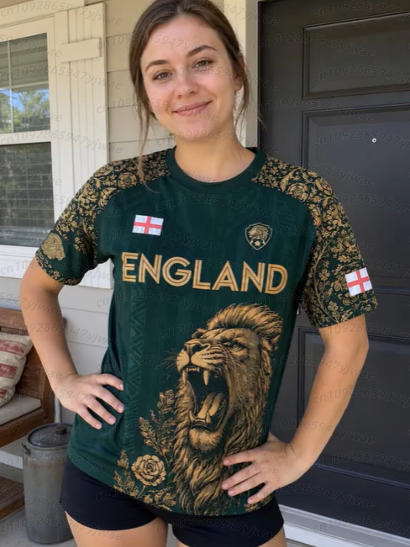 Badminton England - เสื้อยืดพิมพ์ลายธงชาติอังกฤษสำหรับผู้ชาย ลายสิงโต 3 มิติ ตลกๆ แขนสั้น