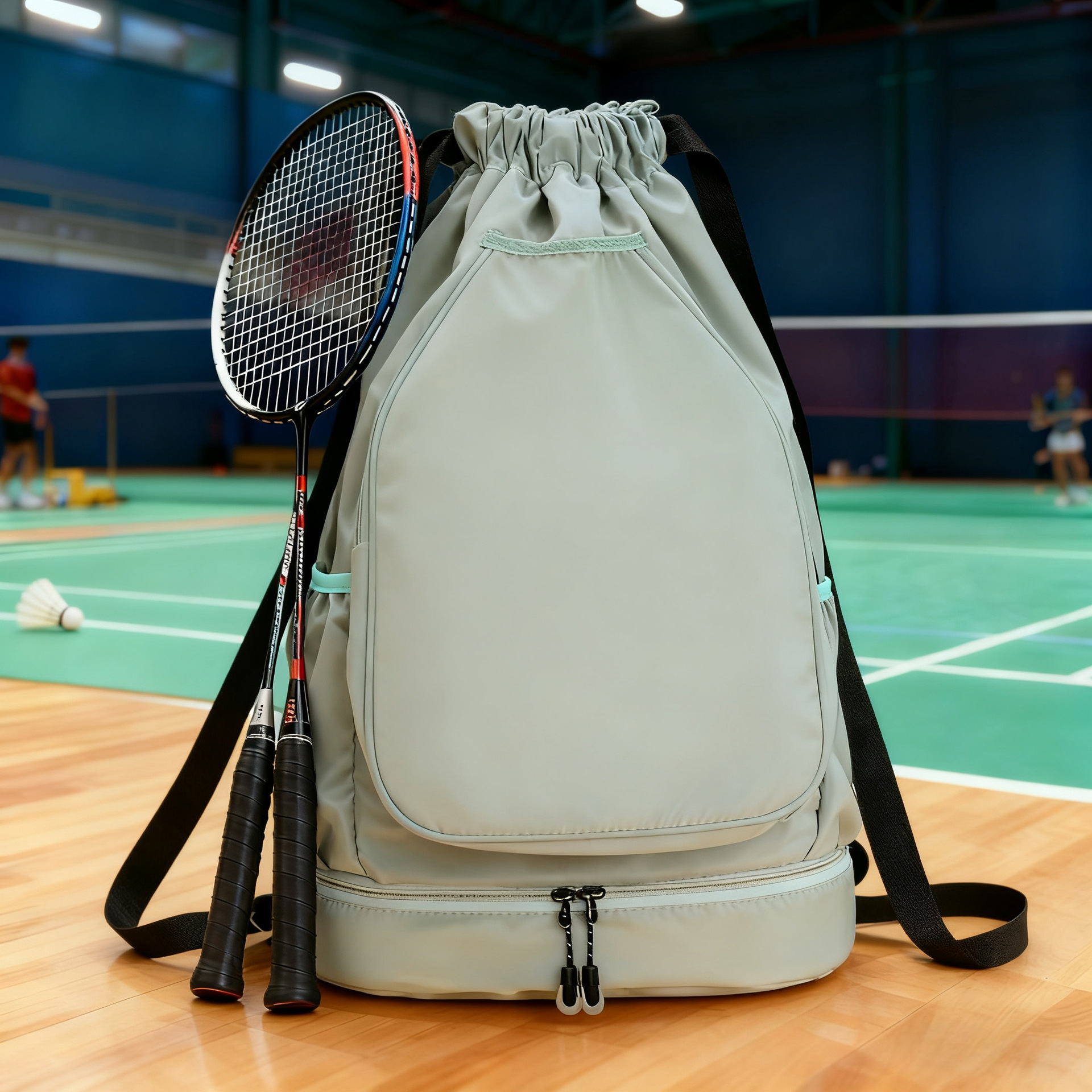 Badminton Rules - กระเป๋าใส่ไม้แร็กเก็ตน้ำหนักเบาแบบลำลอง – กระเป๋าเป้สะพายหลังแบบมีเชือกรูดสำหรับกิจกรรมกลางแจ้ง ความจุขนาดใหญ่สำหรับแบดมินตันและเทนนิส
