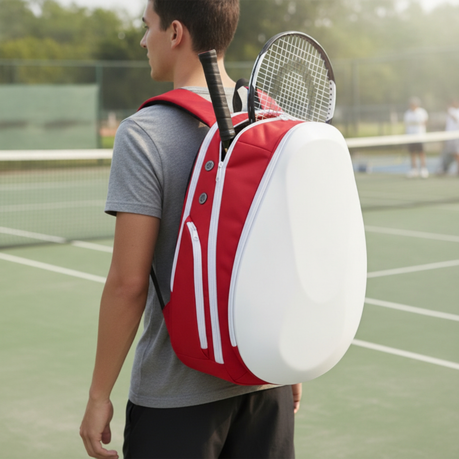 Backpack Racket Bag - กระเป๋าเป้สะพายหลังสำหรับใส่ไม้เทนนิส ทนทาน กระเป๋ากีฬาแบบมีแผ่นรองกันน้ำ เหมาะสำหรับผู้เดินทางประจำวัน ฝึกซ้อม และการเดินทาง